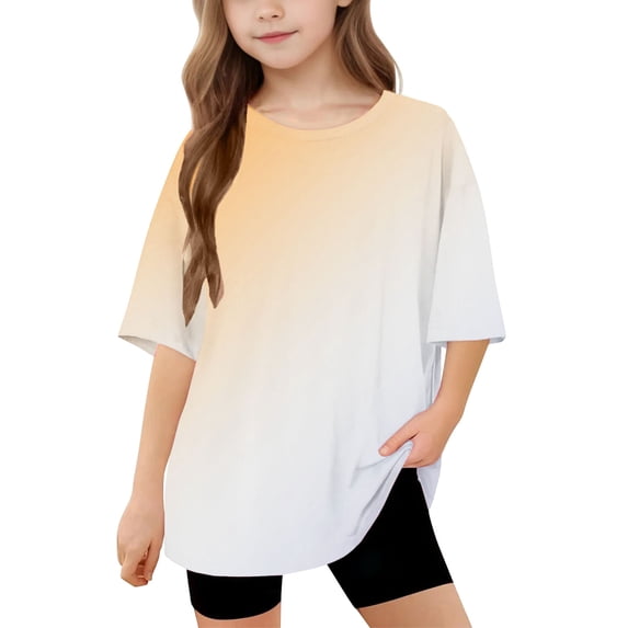 T-Shirts for Boys & Girls Short Sleeve Crewneck Tops 5-15 Years Teens Kids Trendy Gradient Printed Pullover Loose Going-Out Loungewear Tees