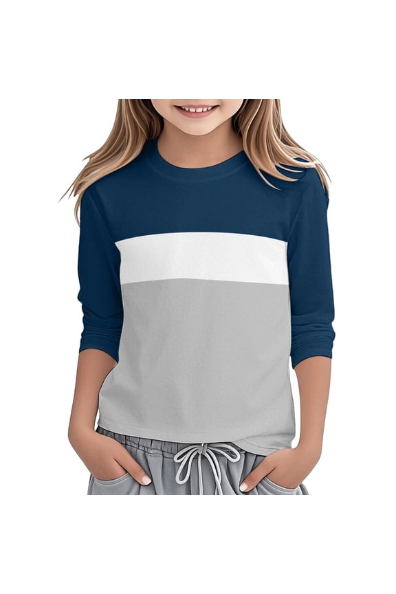 T Shirts for Boys Navy Long Sleeve Shirt Kids Crew Neck Shirt T-Shirts Fall Clothes Clothes for 9-10 Years Old Girls