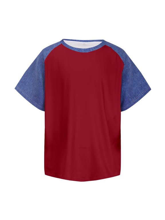 T Shirts for Boys Shirts Casual Denim Like Patchwork Long Sleeve Textured Blend Kids School Birthday Boy Shirt Clothes