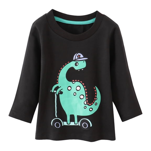 T Shirts for Boys Toddler Kids Unisex Long Sleeve Crew Neck Top Bold Dinosaur Front Print Boys Girls Casual Everyday Light Shirt Grey 2T