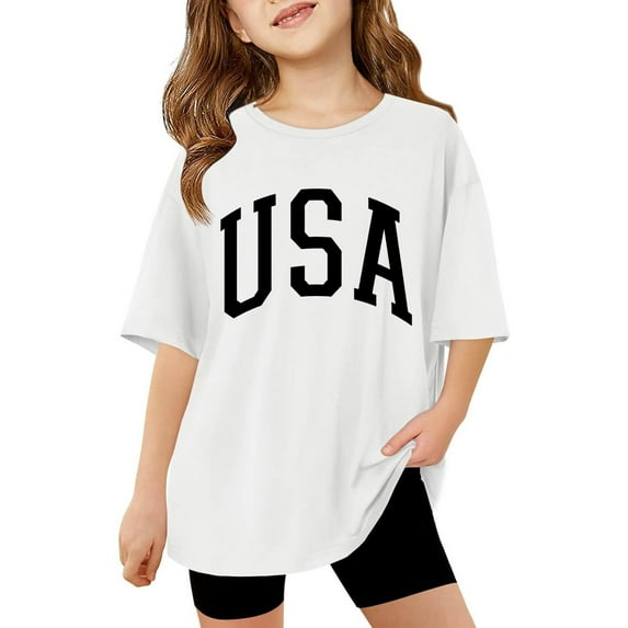 T Shirts for Boys U S A Letter Printed Short Sleeve Loose Casual Summer Shirts Boys Graphic Tees for Girls 5-6 Years