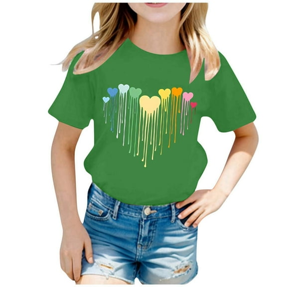 T Shirts for Girls 12-14 Letter Print Funny Short-Sleeve T-Shirt Crew Neck Tee Shirt T-Shirts Infant To Big Kid 12-14 Years（Green）
