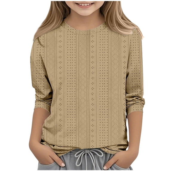 T-Shirts for Girls 3/4 Length Sleeve Crewneck Breathable Solid Color Casual Blouse Kids Tunic Tops,5 Years