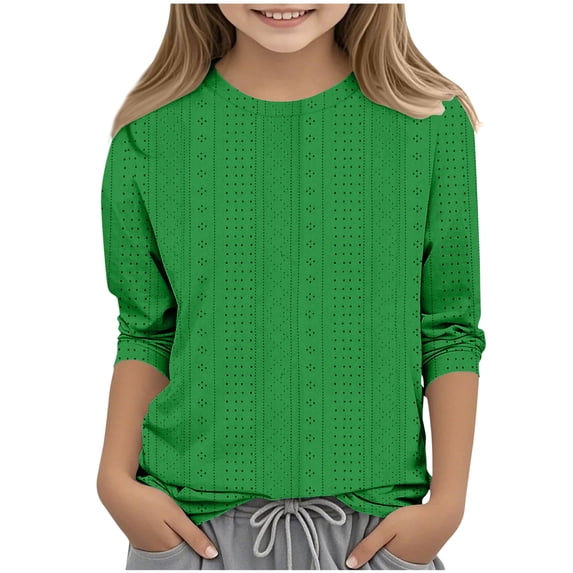 T-Shirts for Girls 3/4 Length Sleeve Crewneck Breathable Solid Color Casual Blouse Kids Tunic Tops,9 Years