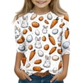 thumbnail image 1 of T-Shirts for Girls Ages 4-12 Easter Bunny & Egg Print 3/4 Sleeve Round Neck Spring 2026 Tops White 110, 1 of 5