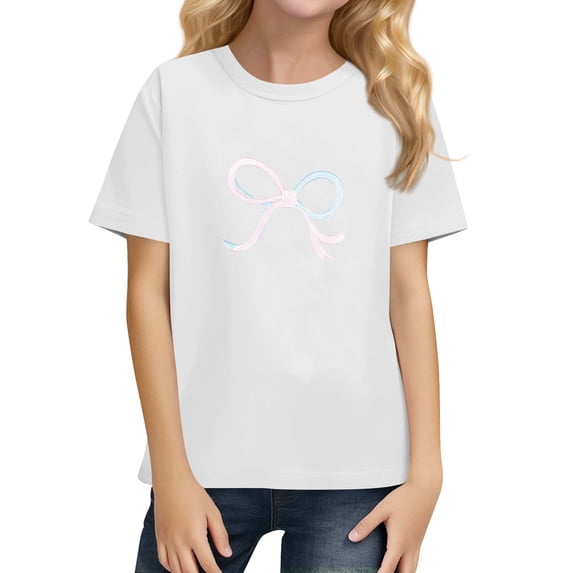 T-Shirts for Girls Ages 4-12 Solid Color Short Sleeve Round Neck Summer Casual Tops White 160