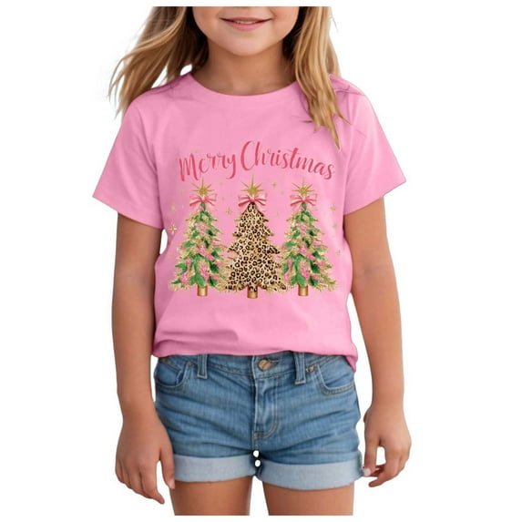 T Shirts for Girls Boys Girls Kids Christmas Sweatshirt Toddler Xmas T-Shirt Short Sleeve Cotton Tee Top 2T-8Y