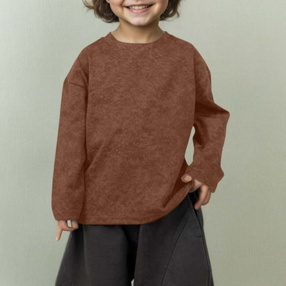 T Shirts for Girls Brown Long Sleeve Kids Shirt Boys Crew Neck Tees Boys Fall Shirt Girls Size 5-6 Years Clothes