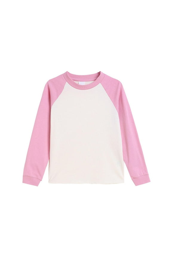 T-Shirts for Girls Cotton Crewneck Color Block Loose Comfy Reglan Long Sleeve Casual T-Shirts,2 Years