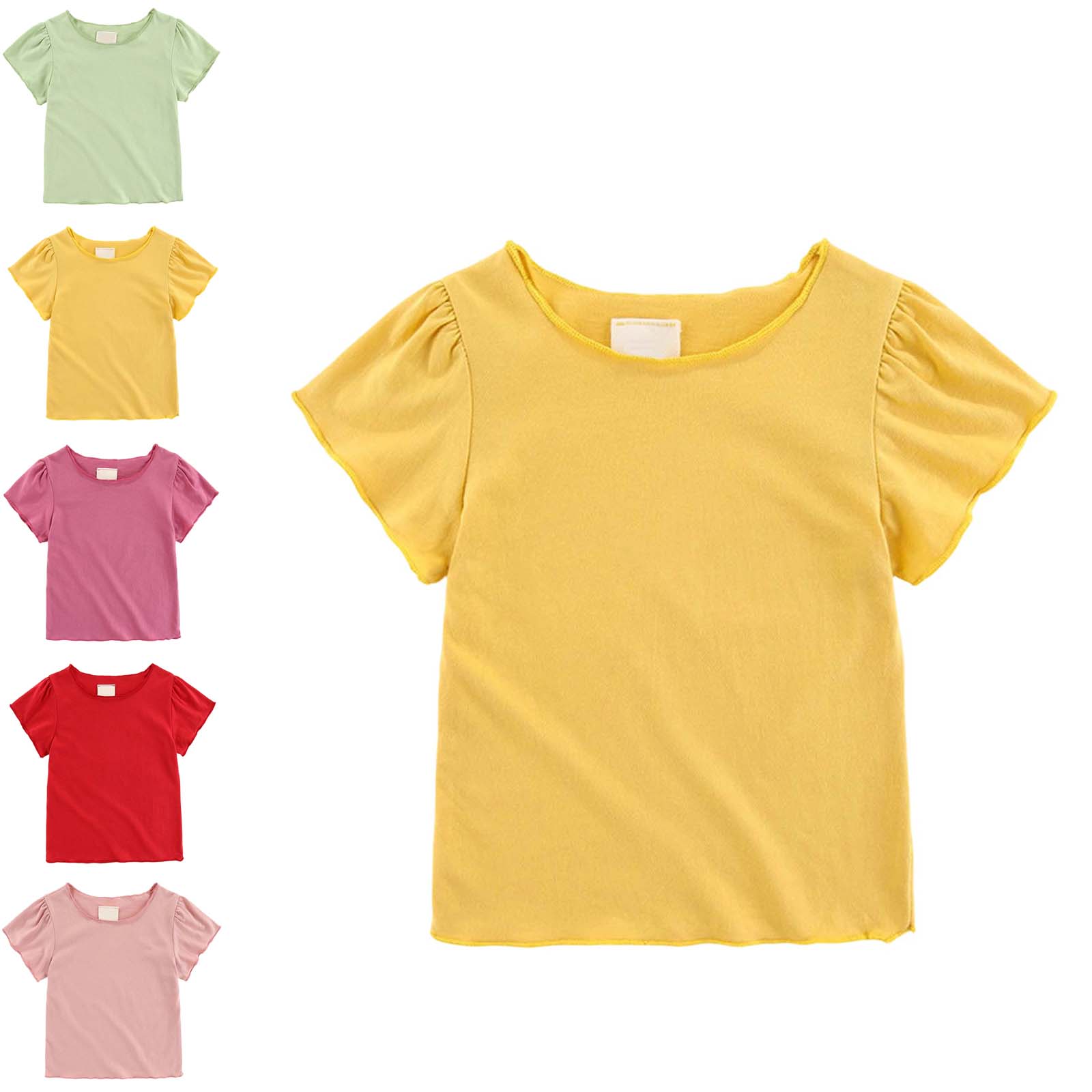 T-Shirts for Girls Crew Neck Short Sleeve Yellow Shirt for Girls Soft Casual Toddler Clothing 2-3 Years
