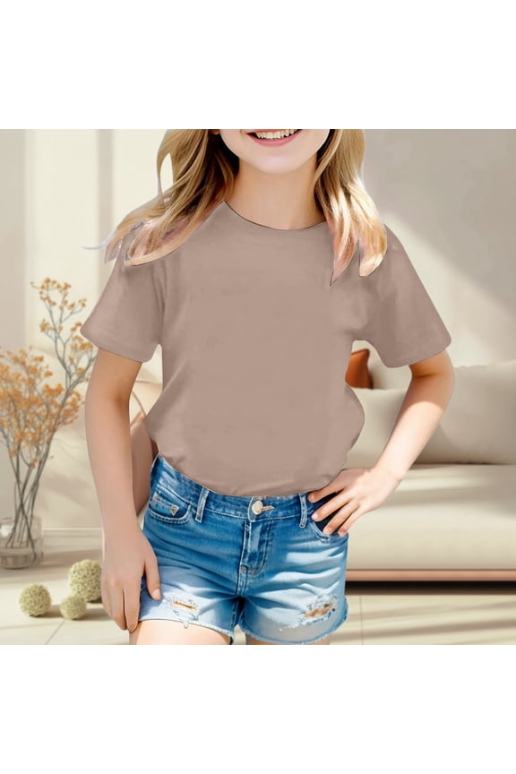 T Shirts for Girls Khaki Girls Short Sleeve Tops Trendy Summer Tees Tops Girls Fashion 11-12 Years
