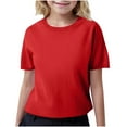 thumbnail image 1 of T-Shirts for Girls Knitted Short Sleeve Tops Kid Fashion Summer Crew Neck Solid Color Loose Casual Shirts (Red L), 1 of 2