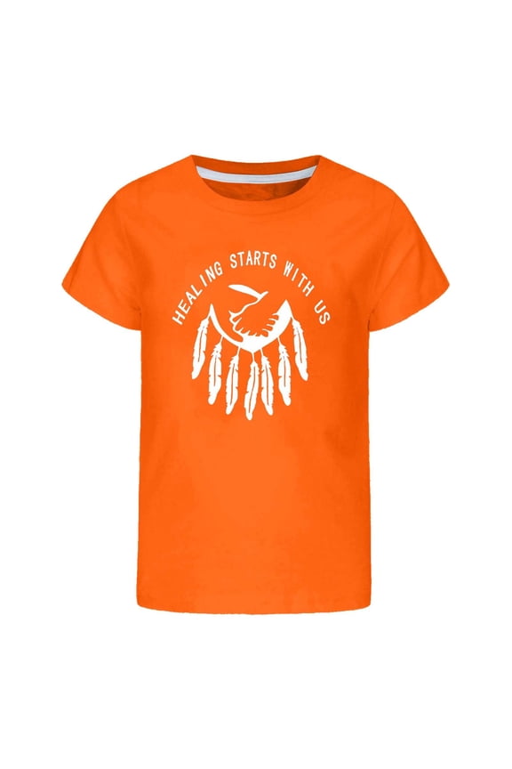 T Shirts for Girls Orange Children Round Neck Going Out Tops