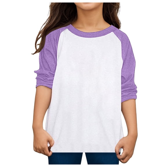 T Shirts for Girls Purple Boys Long Sleeve Shirts Girls Crew Neck Basic Tees Fall Tops Girl Tops Size 2-3 Years