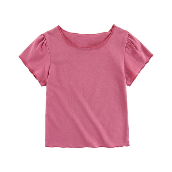 T-Shirts for Girls Ruched Crewneck Short Sleeve Shirts Summer Casual Solid Tops