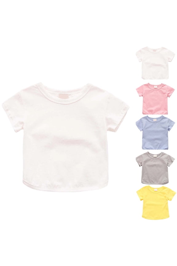 T Shirts for Girls Short Sleeve Crew Neck White Shirt for Girls Basic Plain Kids T Shirts 5-6 Years