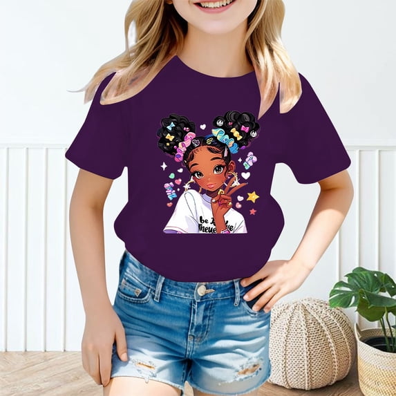 T Shirts for Girls Short Sleeve Kids Cartoon Graphics Cotton Tee Round Neck Summer Tops ,9-10 Years