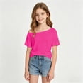 thumbnail image 1 of T Shirts for Girls Short Sleeve Off Shoulder Tops Basic T Shirts for Girls, Size 7-12 Years, 1 of 4
