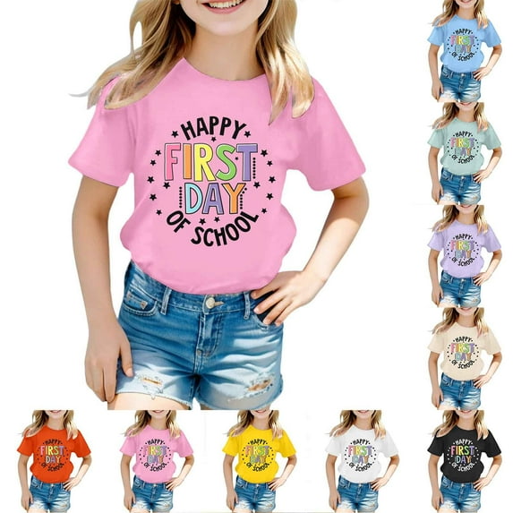 T Shirts for Girls Size 8-9 Pink Back to School Shirt Casual Crewneck Short Sleeved Tee Tops Kids Summer Clothes (Child, 8-9 Years)