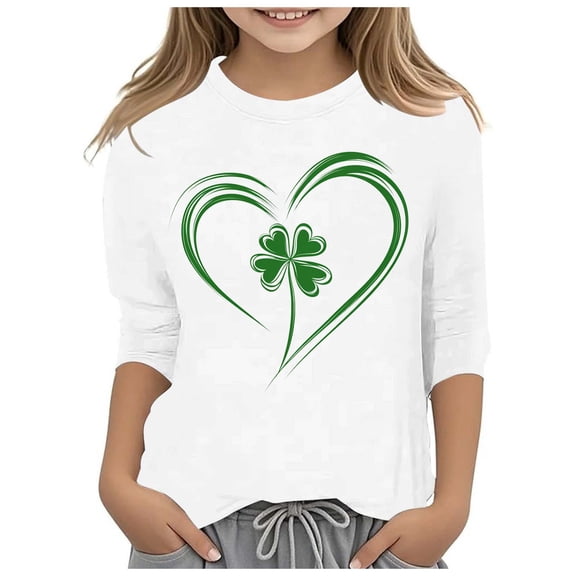 T Shirts for Girls St Patricks Day Shirt Toddler Long Sleeve Shirt Shamrock Print Irish Shirt Boys' Tops, Tees & Shirts Cute Tops for Girls 10-12