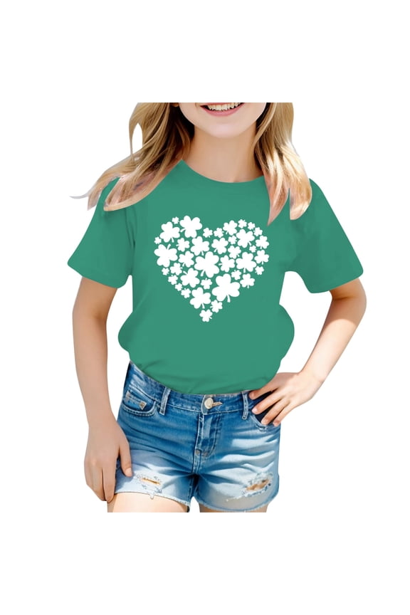 T Shirts for Girls St Patricks Day Shirt Trendy Short Sleeve T-Shirt Crew Neck Holidays Tops Girls' Tops, Tees & Blouses OTHER,3-4 Years