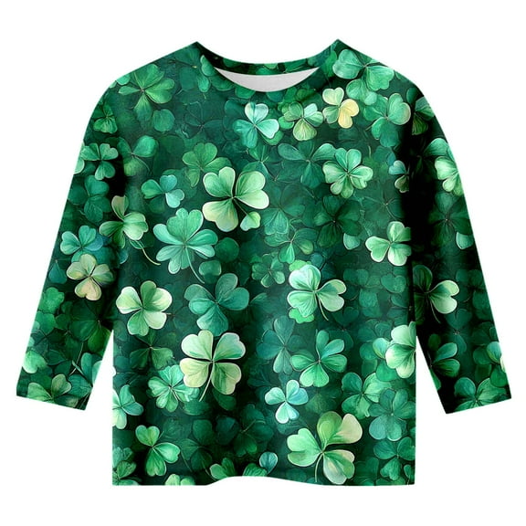 T Shirts for Girls St Patricks Day Themed T Shirt Crewneck Tops Shamrock Print Irish Shirt Boys Sweatshirt 14/16 Girls Clothes