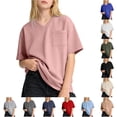 thumbnail image 1 of T Shirts for Girls V Neck Short Sleeve Pink Shirt for Girls Oversized Summer T Shirts 11-12 Years, 1 of 5