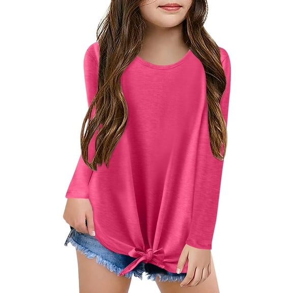 T Shirts for Kids Long Sleeve Tees for Crewneck T-Shirts Fall Tops Tees Comfort Colors Boys Size Hot Pink Clothes 6-7 Years