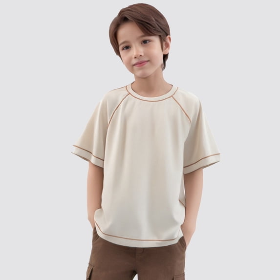 T Shirts for Kids Short Sleeves Beige Boys Shirts Casual Quick Dry Summer Clothing Boy Clothes 4-5 Years