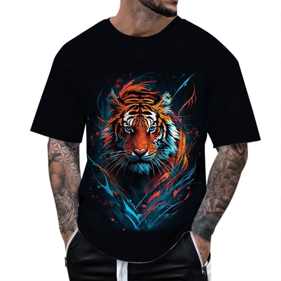 T-Shirts for Man 3D Print Short Sleeved Style Four Blue Men's Athletic Fall Shirts & Tees size L