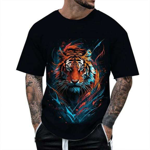 T Shirts for Man 3D Print Short Sleeved Style Four Blue Mens Graphic T-Shirts size XXXL