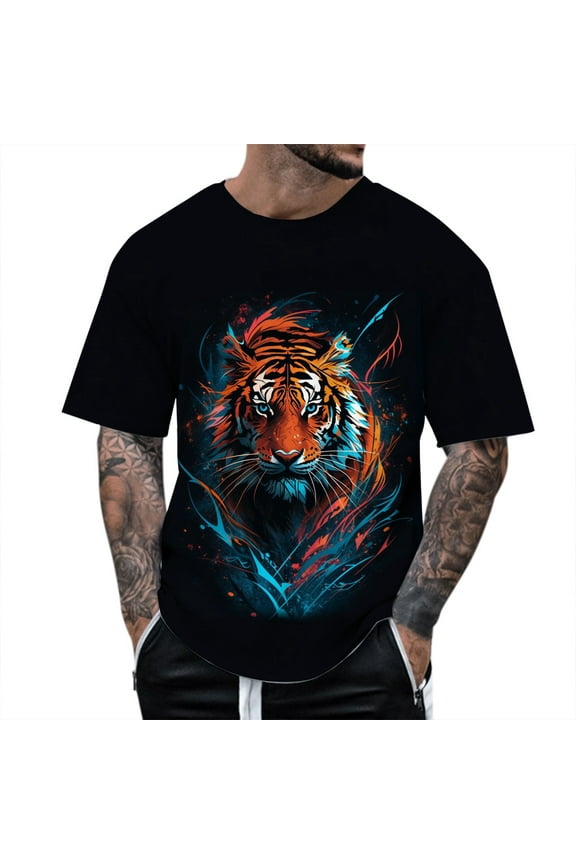 T Shirts for Man 3D Print Short Sleeved Style Four Blue Mens Graphic T-Shirts size XXXL