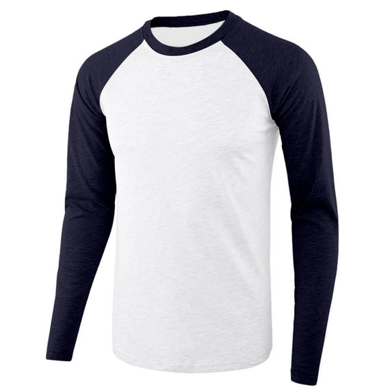 T Shirts for Man Casual Long Sleeve Crew Neck Color Block Sports Tees Comfortable Slim Fit Outdoor Activities Athletic Mens Shirts Navy XL