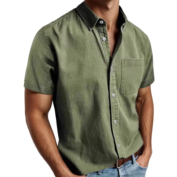 T Shirts for Man Casual Short Sleeve Comfortable Breathable Relaxed Fit Button Down with Chest Pocket Spring Summer Tops