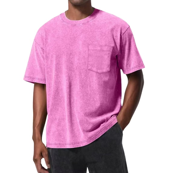 T Shirts for Man Comfort Lightweight Casual Short Sleeve Crewneck Plus Size Loose Tee Pink XXXXXL