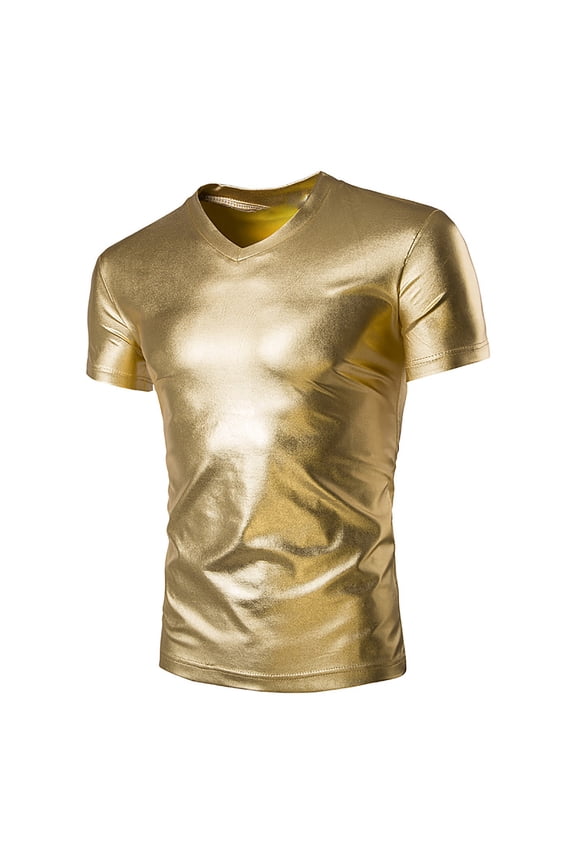T Shirts for Man Contrast Glitter Round Neck Slim Fit Short Sleeve Loose Breathable Comfortable Outdoor Activities Fashion Mens T-Shirts Gold XL