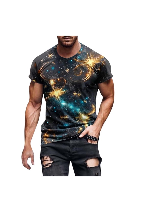 T Shirts for Man Cotton,Printed Shirts for Men Short Sleeve T-Shirt Starry Sky Graphic Tees Summer Tshirts Tops Plus Size Novelty Clothes