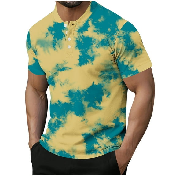 T Shirts for Man Fashionable Short Sleeved Button Round Neck Casual Solid Color Running Shirts for Men