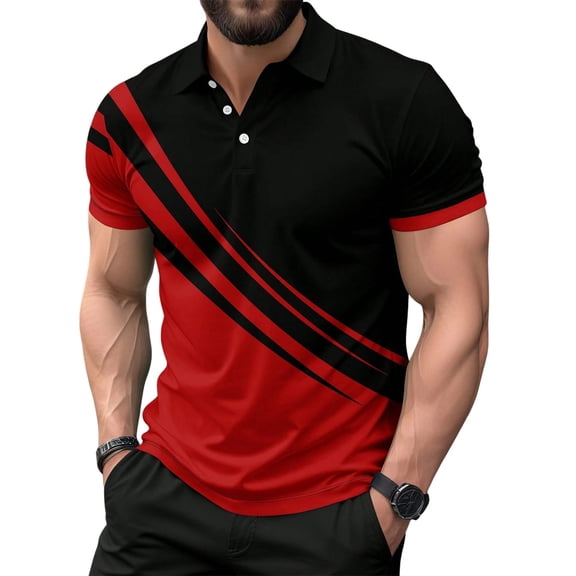 T Shirts for Man Golf Color Block Comfortable Casual Short Sleeve Polo Shirts Soft Breathable Fit Button Up Collared Shirts for Men Red M