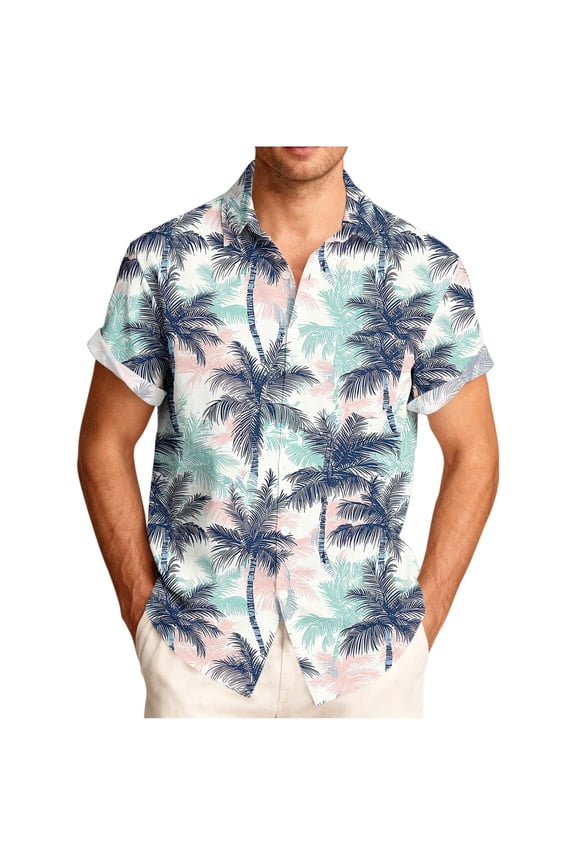 T Shirts for Man,Hawaiian Shirts for Men Casual Summer Beach Shirt Button Down Floral Tropical Vacation Short Sleeve Shirts
