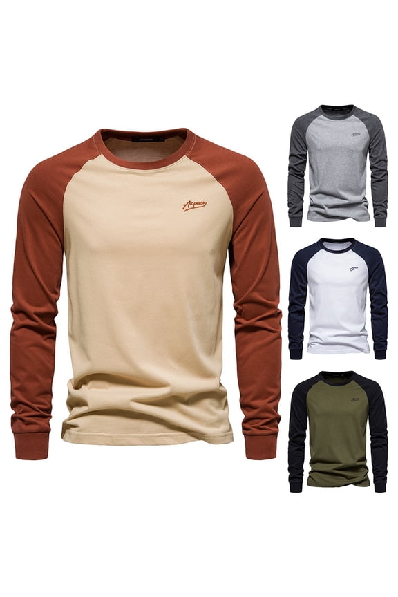 T Shirts for Man Long Sleeve Crew Neck Basic Shirt Color Block Lightweight Tops Spring Fall Casual Grey XXL