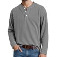 thumbnail image 1 of T-Shirts for Man Long Sleeve Crew Neck Henley T-Shirt Loose Fit Grey Athletic Shirt Tees with Button Casual Shirts for Men, 1 of 4