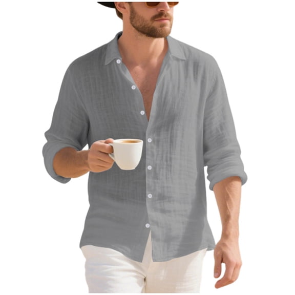 T Shirts for Man Long Sleeve Men's Linen Henley Shirts Casual Long Sleeve Button Down Shirts Loose Fit Beach Shirts 2025 Summer Vacation