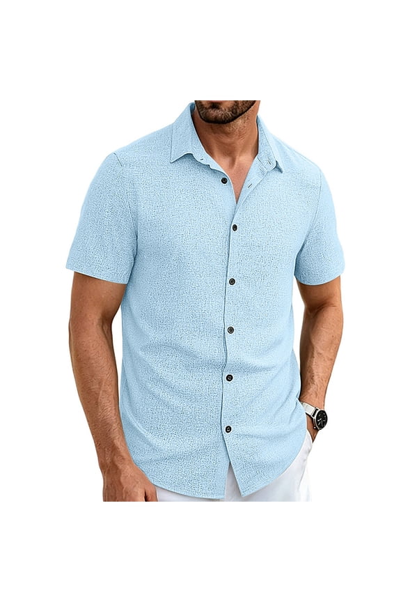 T Shirts for Man, Men's Button Down Cardigan Shirt Short Sleeve Collared Tops Classic Casual Beach Shirt 2026 Summer Wearbreeze Tee Blue S