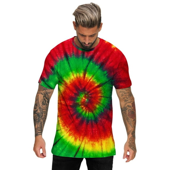 T Shirts for Man Round Neck Short Sleeve Tie Dye Graphic Tees Summer Casual Loose Mens T Shirts