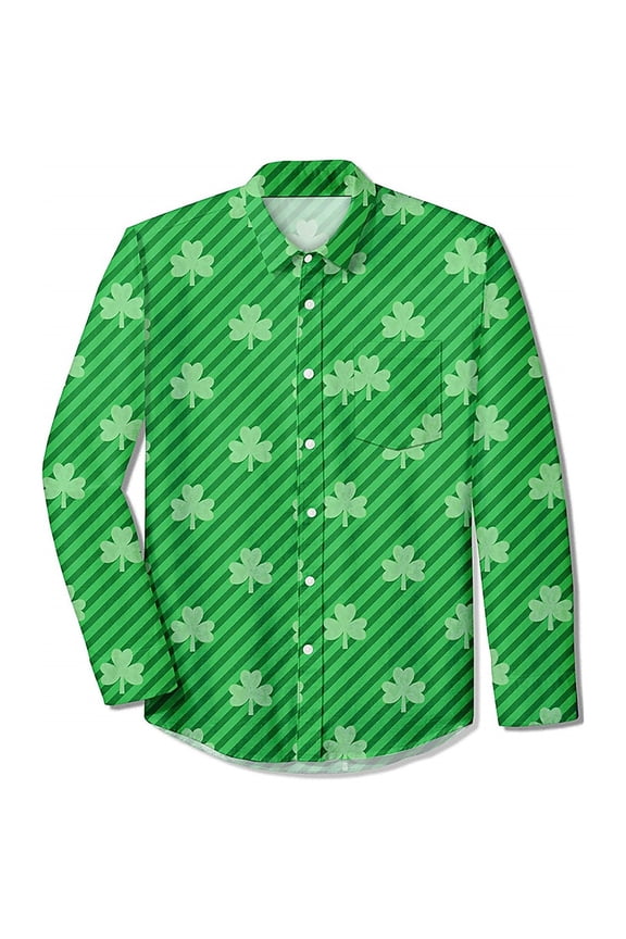 T Shirts for Man Saint Patrick's Day Digital Print Mens Button Up Long Sleeve Blouses