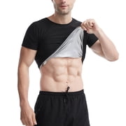 T Shirts for Man, Shirt for Men Short Sleeve Sauna Suit Sweat Body Shaper Compression Vest Slimming Gym Workout Exercise Top Silver S