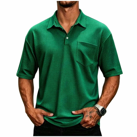 T Shirts for Man, Shirts Men Breeze Grid Texture Pocket Moisture Wicking Quick Dry Breathable Summer Golf Casual Work Top Green XXXL