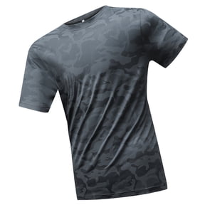 T Shirts for Man Short Sleeve Crewneck Graphic Camo Tee Outdoor Hiking Stretch Breathable Top Grey M