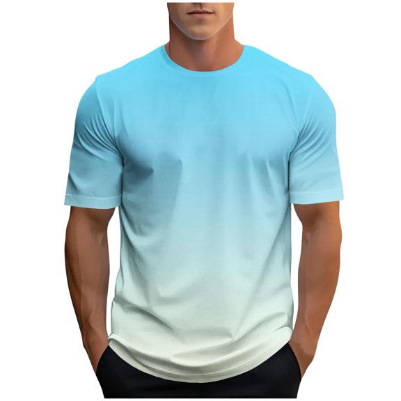T Shirts for Man Short Sleeve Graphic Round Neck Tee Gradient Print Loose Fit Active Top G XXL